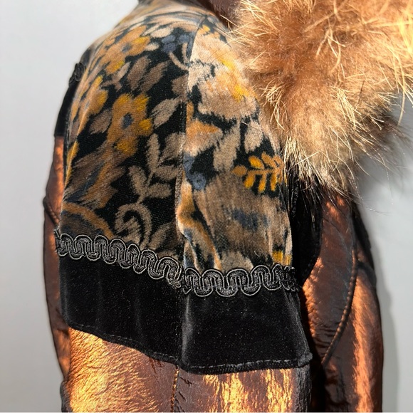Vintage Metallic Bronze Coat w/ Raccoon Fur Hood - Picture 3 of 15